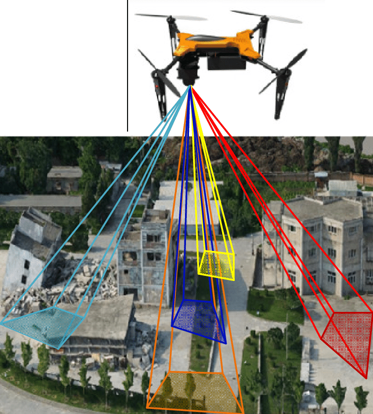 Drone using AI for oblique building damage detection after earthquake.